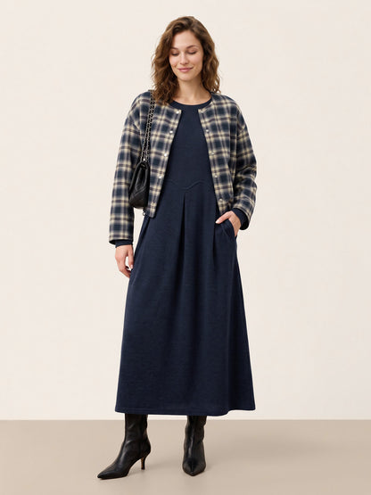Wool Arc-Panel Sculpted Pleats Midi Dress CALISTA