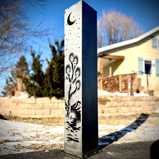 Joshua Tree Moon Luminary Pillar w/ Solar Cap | Multiple Sizes | Steel