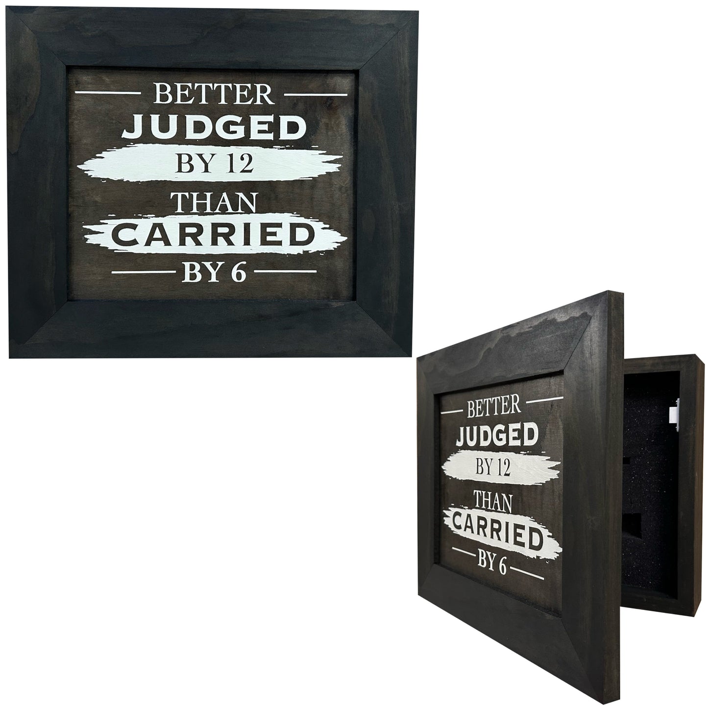 Better Judged by 12 Than Carried by 6 Gun Concealment Furniture - Handcrafted Hidden Gun Storage Wall Decor - Hidden Safe Furniture with Magnetic Lock for Quick Access & Storage