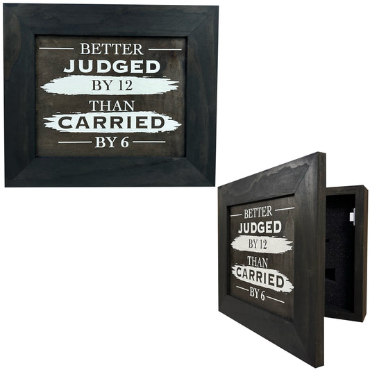 Better Judged by 12 Than Carried by 6 Gun Concealment Furniture - Handcrafted Hidden Gun Storage Wall Decor - Hidden Safe Furniture with Magnetic Lock for Quick Access & Storage