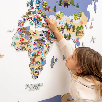 Animal World Map Indigo