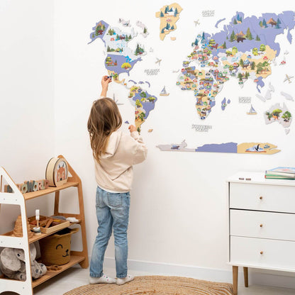 Animal World Map Indigo