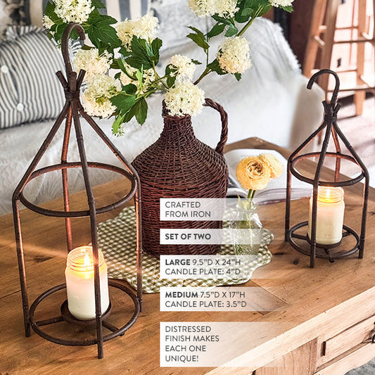 Vintage Inspired Open Cage Candle Lanterns, Set of Two