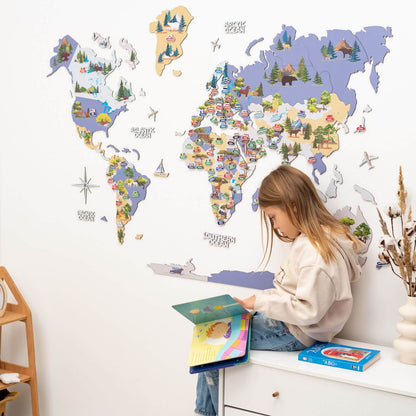 Animal World Map Indigo