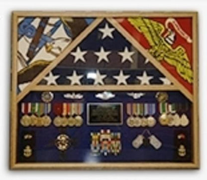 3 Flags Military Shadow Box, flag case for 3 flags.