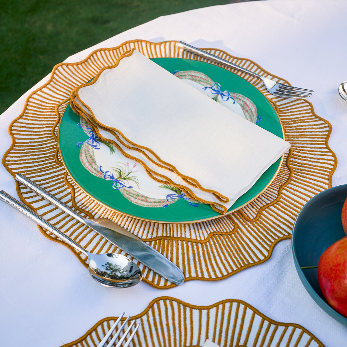 Hand Embroidered Circular Elegance Placemats 16.5" round (Set of 4)