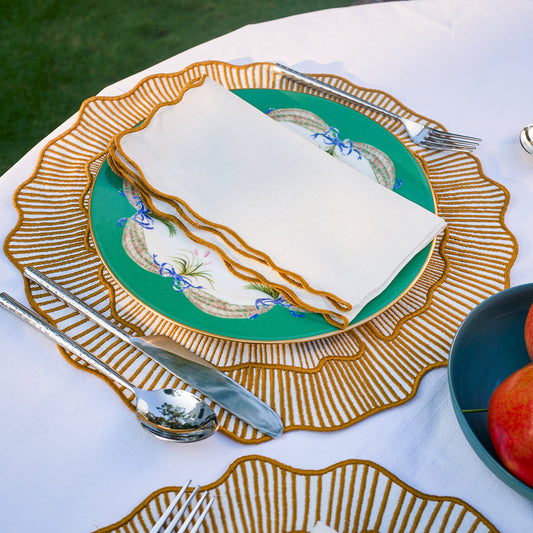 Hand Embroidered Circular Elegance Placemats 16.5" round (Set of 4)