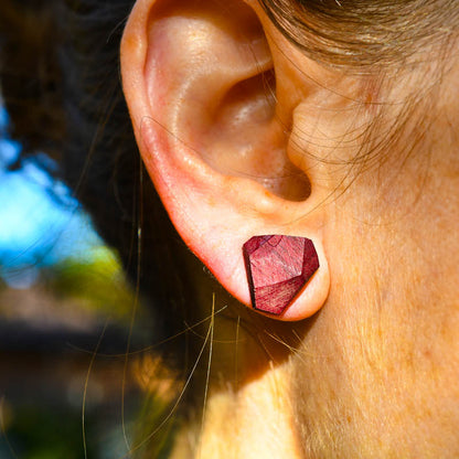 Geometric Wood Stud Earrings | Sterling Silver Posts
