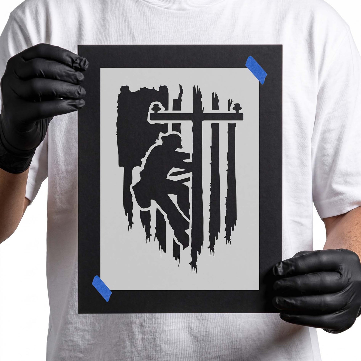 Lineman with American Flag Stencil