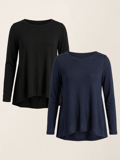 Wool Panelled Ruched Asymmetric Hem Top KALISTA