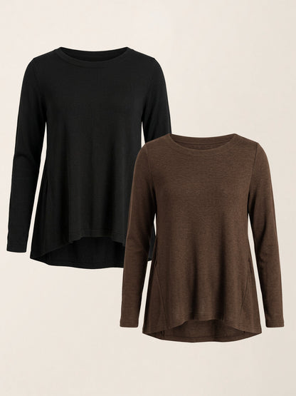 Wool Panelled Ruched Asymmetric Hem Top KALISTA