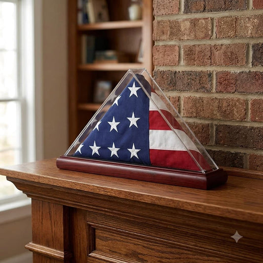Wood and Acrylic Flag Display Case for 5' x 8' Banners – Mahogany