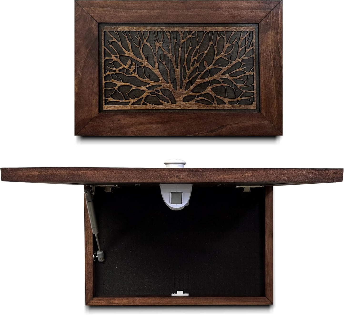 Gun Concealment Furniture - Hidden Gun Safe with Birds in a Tree Design - Fits 2 Handguns & Magazines - Wall Mounted Gun Storage with Magnetic Lock - Made in USA