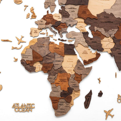 3D Wooden World Map Multicolor (for US only)