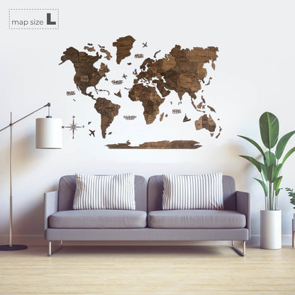 3D Wooden World Map Dark Walnut (for US only)