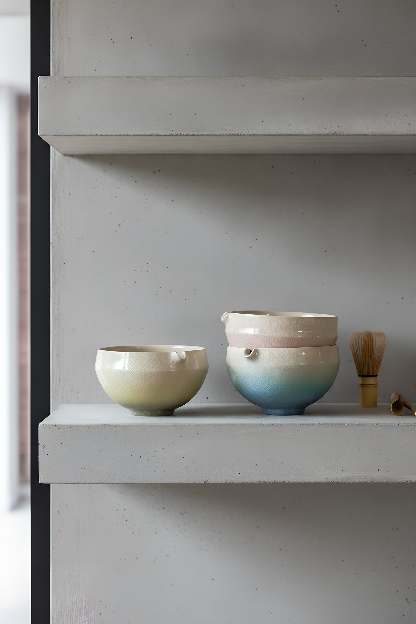 Handmade Ceramic Matcha Bowl with Spout & Matching Cup Set
