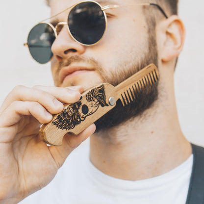 Wooden Beard Comb – Sugar Skull