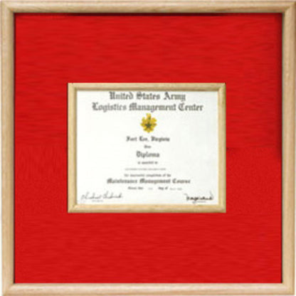 Air Force certificate in middle Display case.