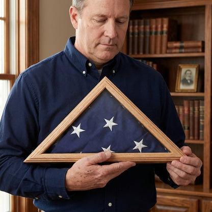 Navy display case for 3ft x 5ft Flag Oak