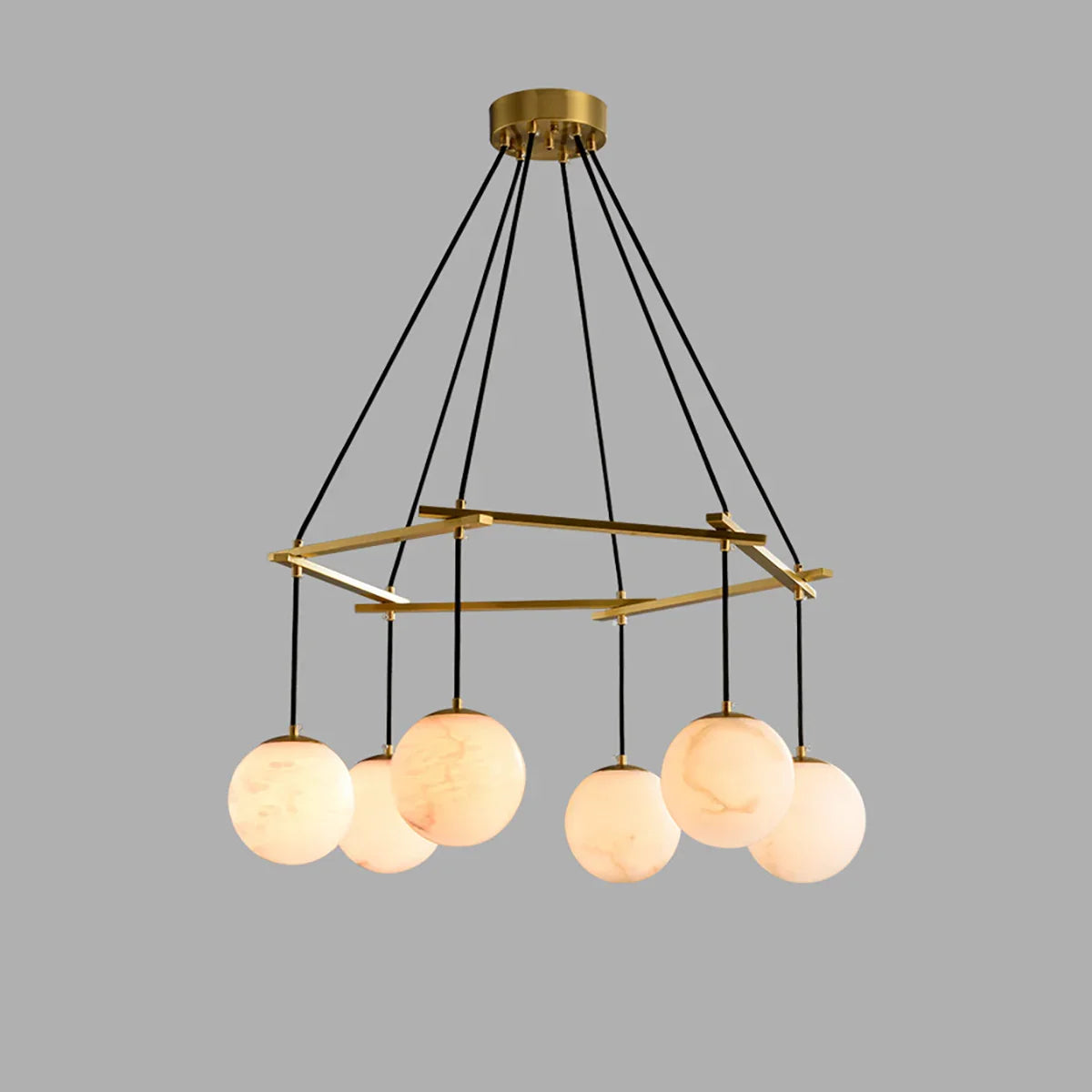 Modern Geometric Alabaster Sphere Chandelier