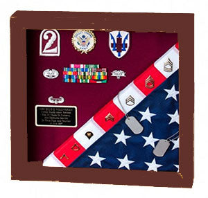 Flag Display Case showcases both the flag and military awards.