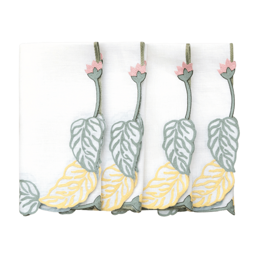 Hand Embroidered Climbing Rose Napkins 18" x 18" (Set of 4)