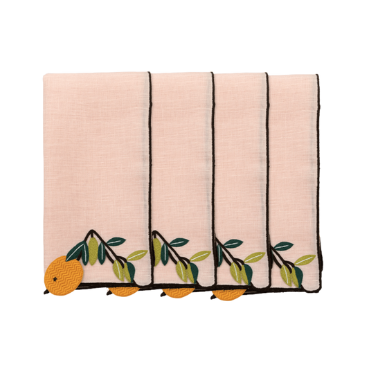 Hand Embroidered Farm To Table Napkins 18" x 18" (Set of 4)