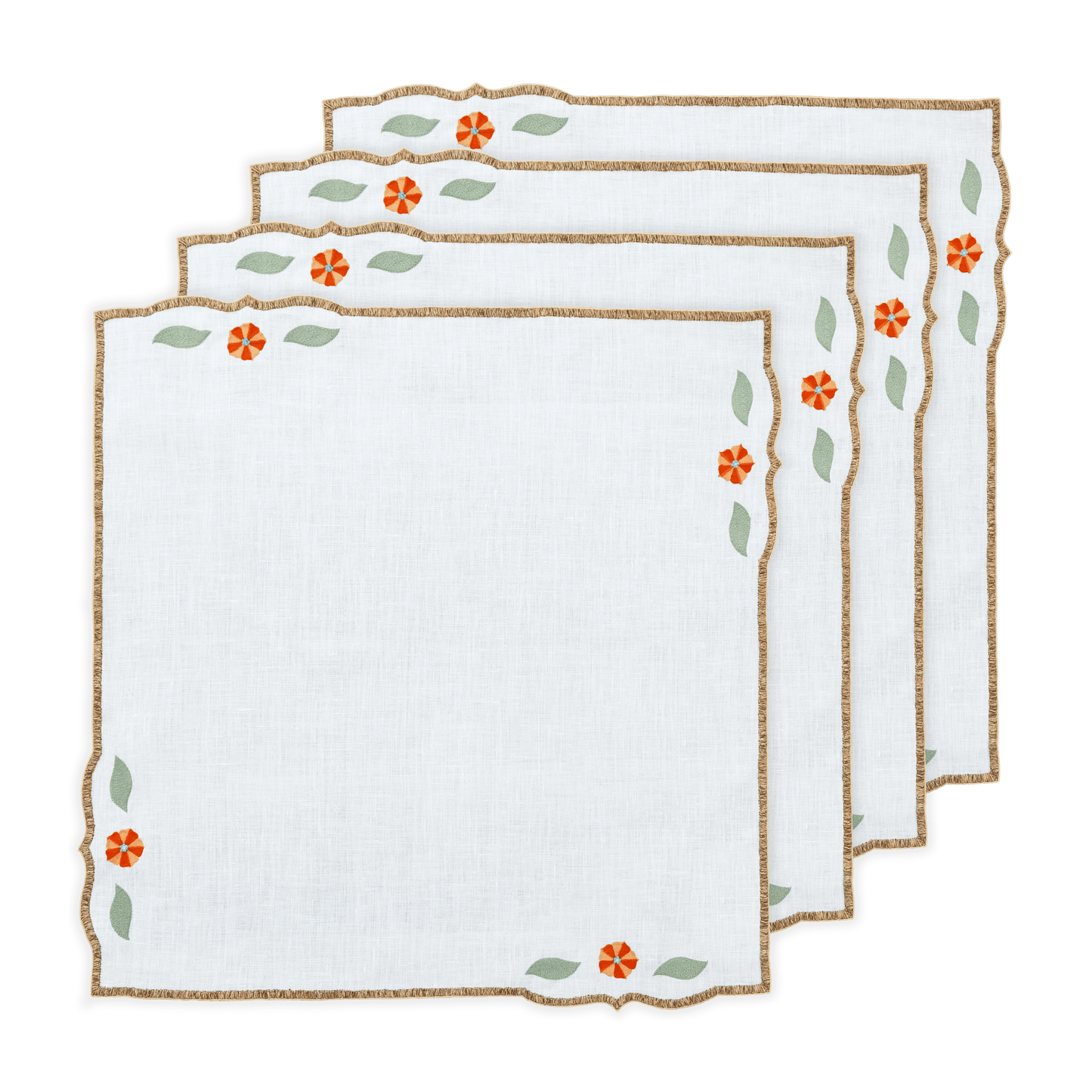 Hand Embroidered Heirloom Petals Napkins 18" x 18"  (Set of 4)
