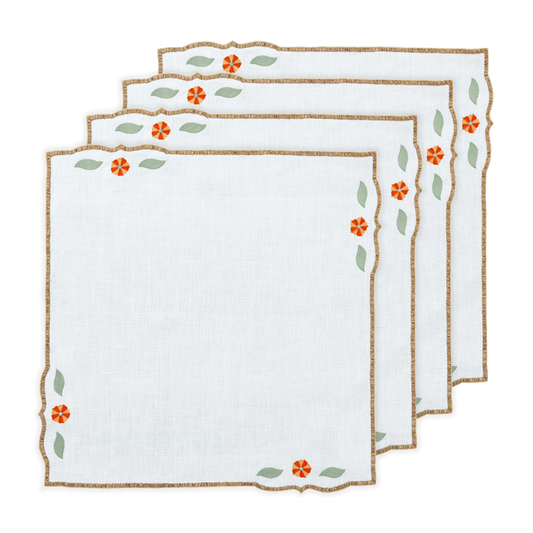 Hand Embroidered Heirloom Petals Napkins 18" x 18"  (Set of 4)