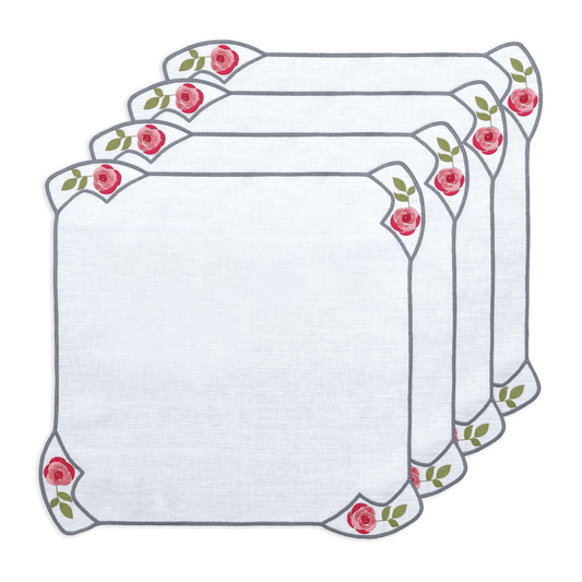 Hand Embroidered Heirloom Petals Napkins 18" x 18" (Set of 4)