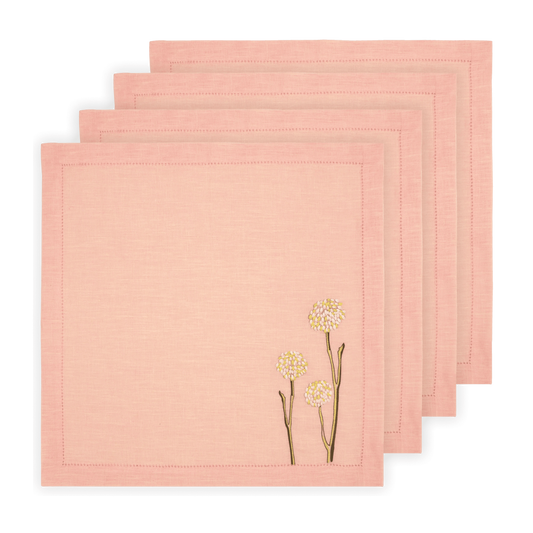 Hand Embroidered Flora and Flutter Napkins 18" x 18" (Set of 4)