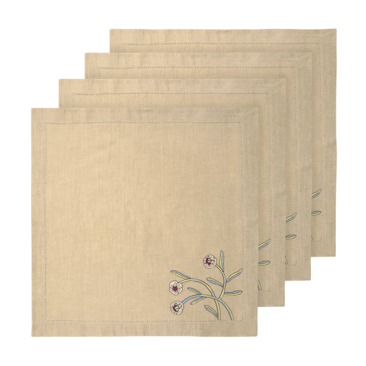 Hand Embroidered Floral Fresco Napkins 18" x 18" (Set of 4)