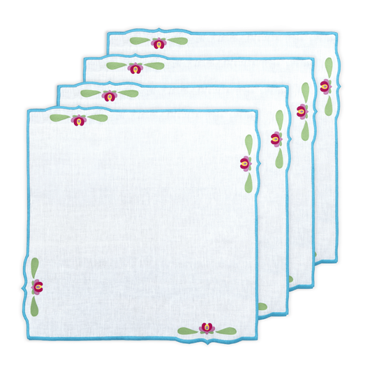 Hand Embroidered Heirloom Petals Napkins 18" x 18" (Set of 4)