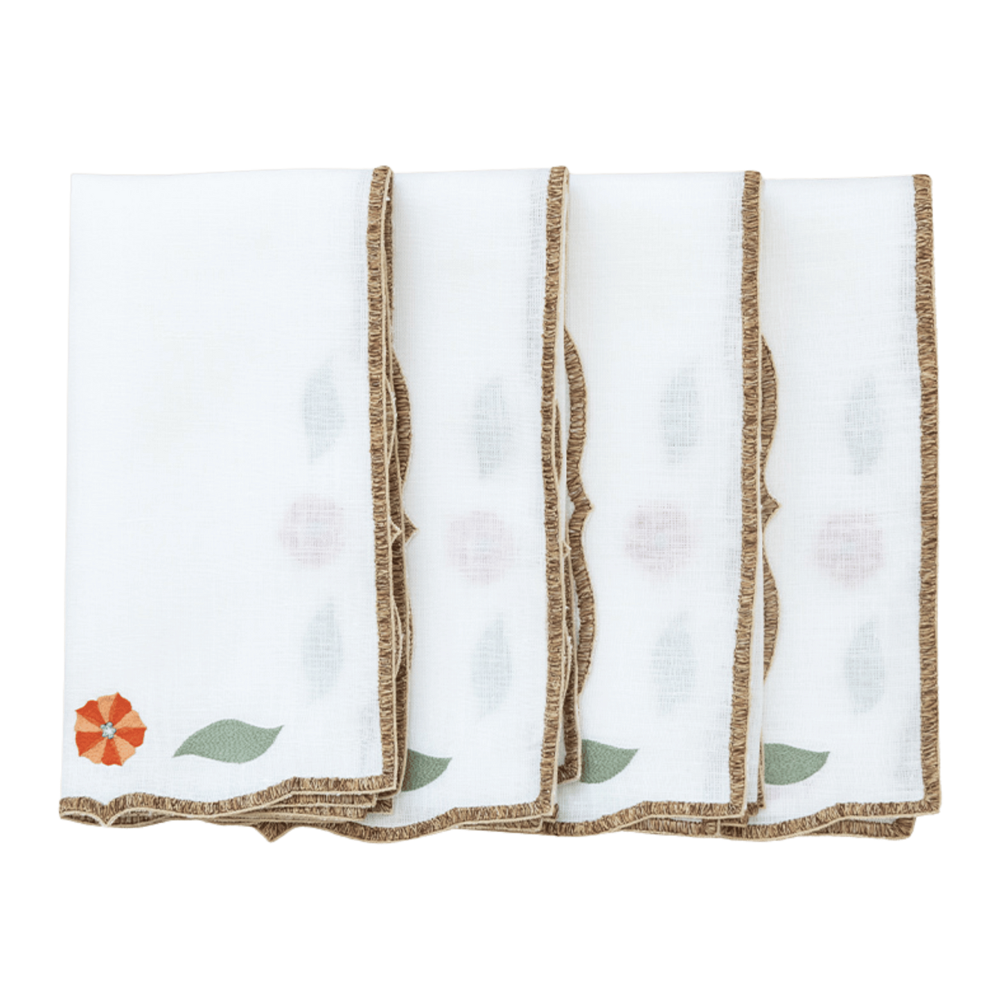 Hand Embroidered Heirloom Petals Napkins 18" x 18"  (Set of 4)