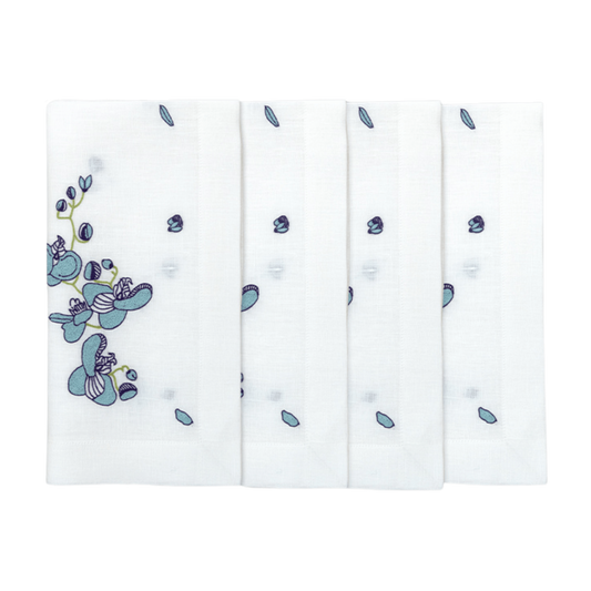 Hand Embroidered  Vintage Floral Napkins 18" x 18" (Set of 4)