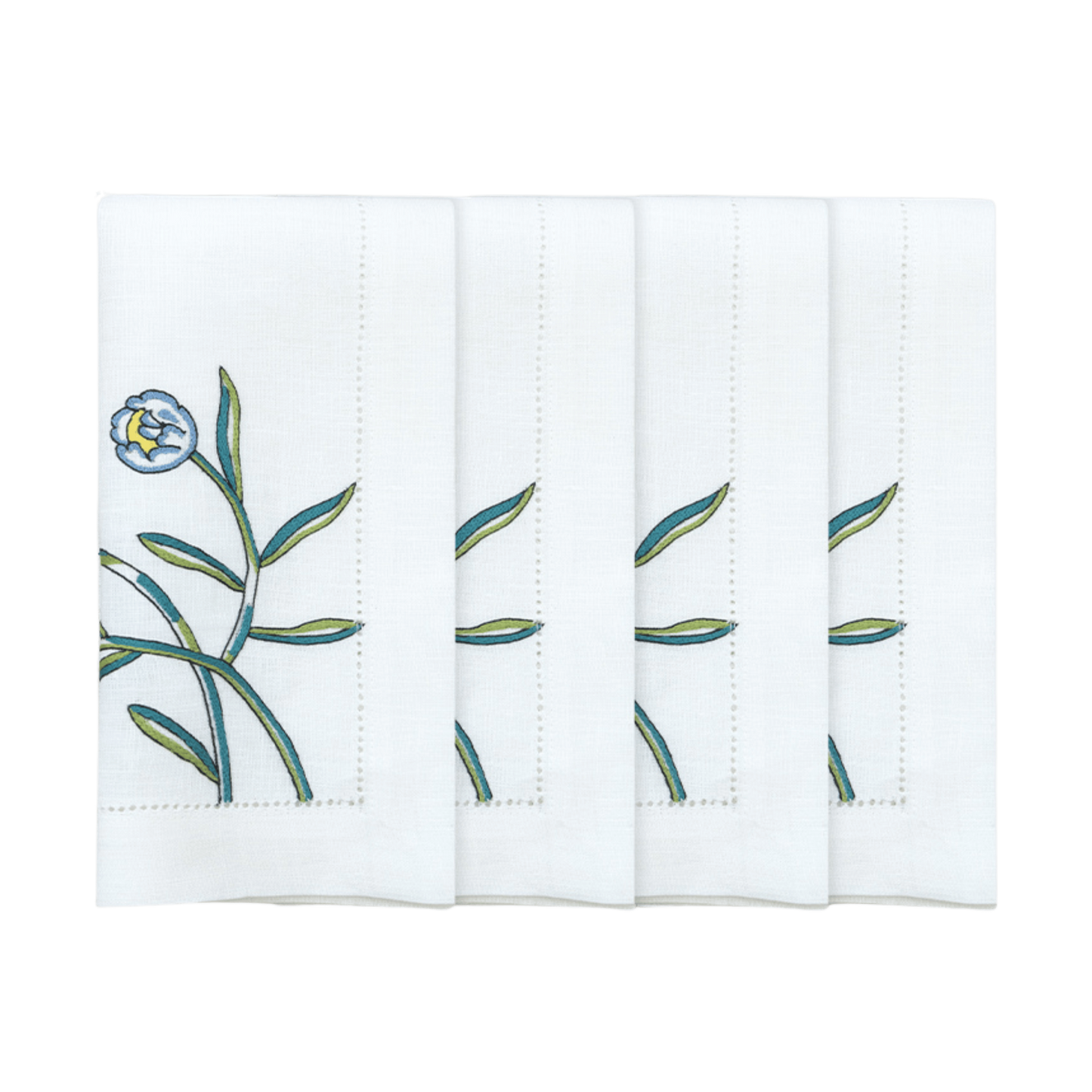 Hand Embroidered Floral Fresco Napkins 18" x 18" (Set of 4)