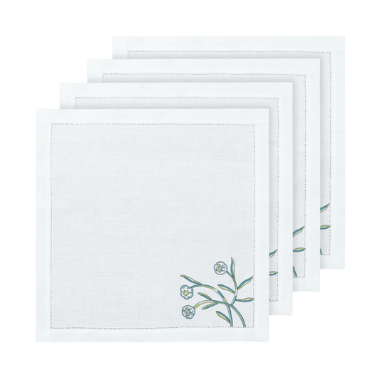 Hand Embroidered Floral Fresco Napkins 18" x 18" (Set of 4)