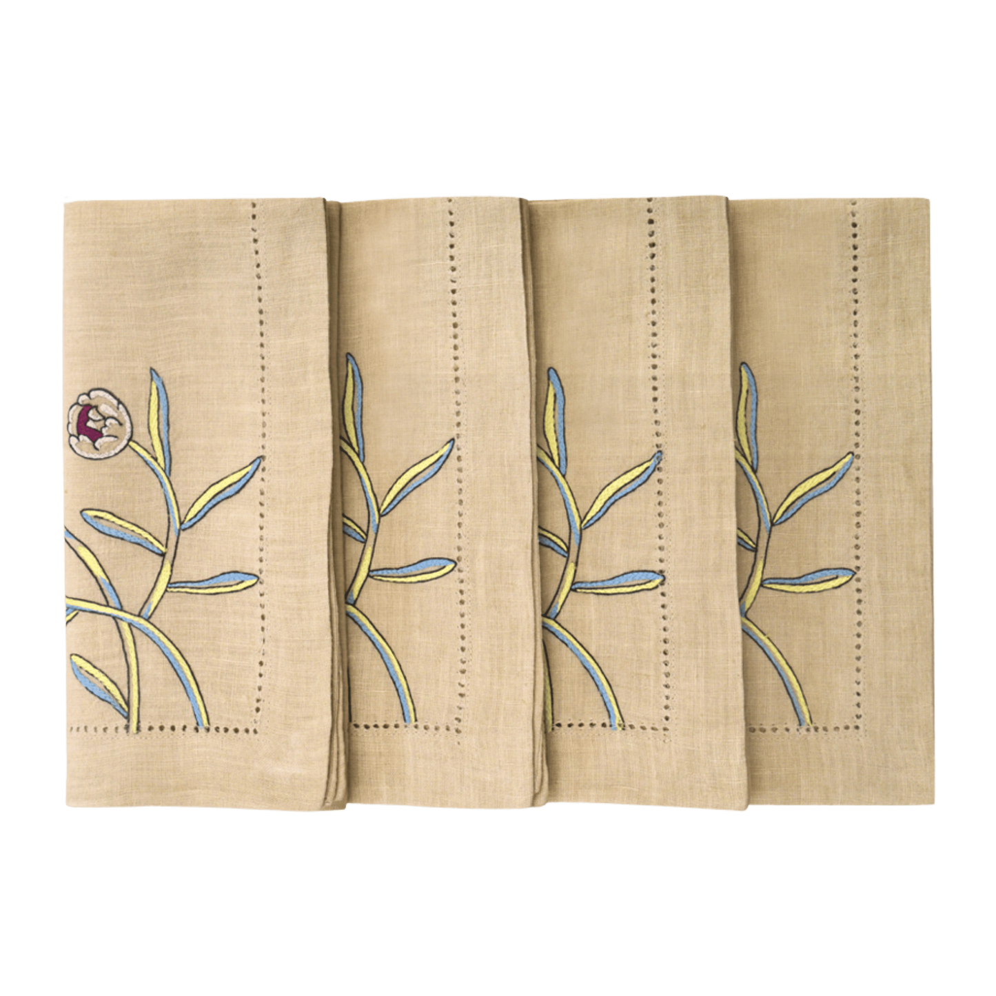 Hand Embroidered Floral Fresco Napkins 18" x 18" (Set of 4)