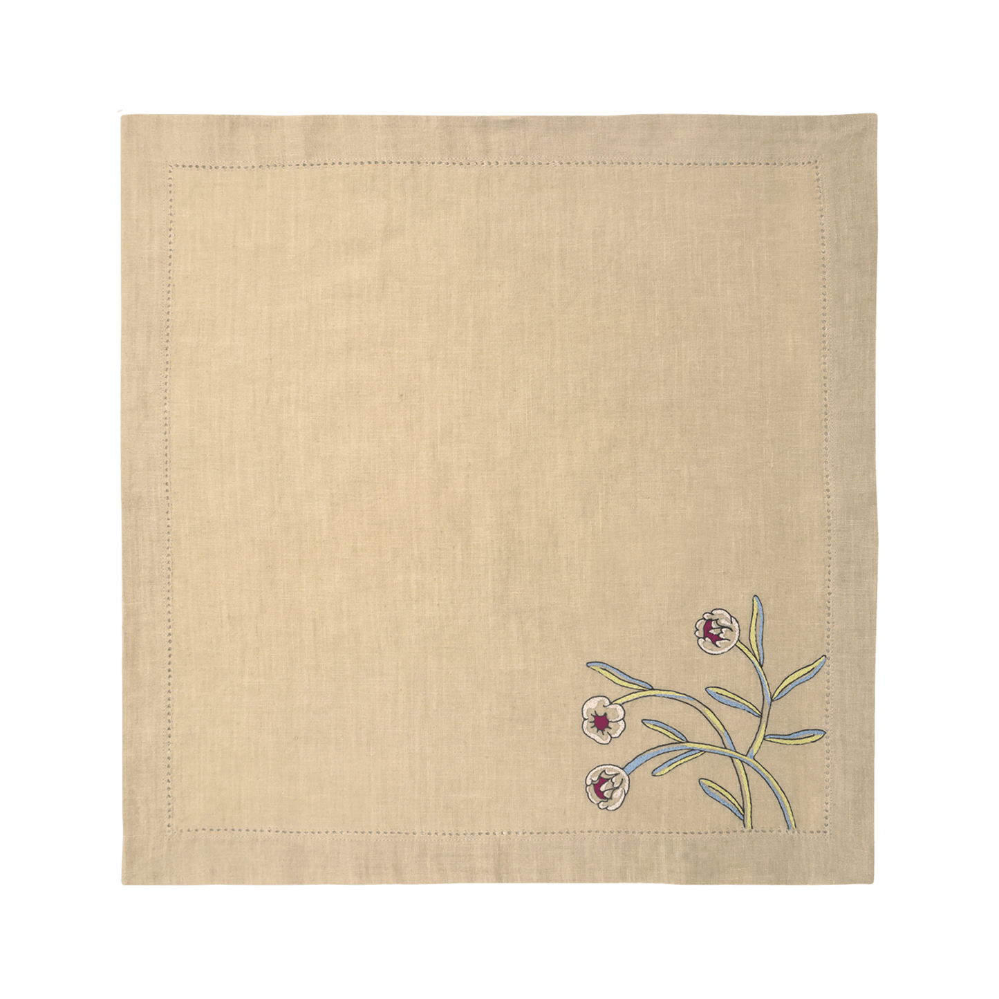 Hand Embroidered Floral Fresco Napkins 18" x 18" (Set of 4)