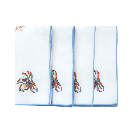 Hand Embroidered Floral Fresco Napkins 18" x 18" (Set of 4)
