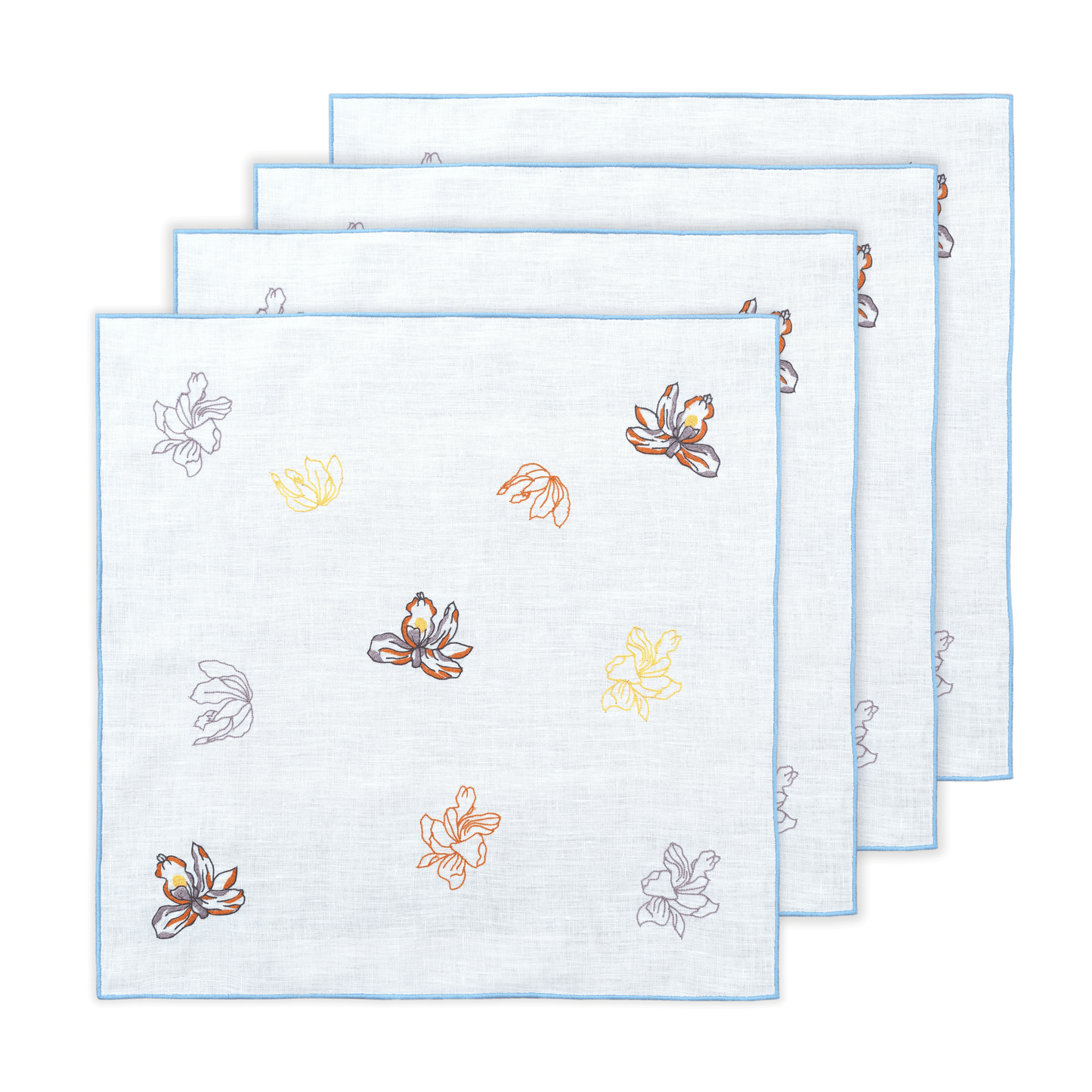Hand Embroidered Floral Fresco Napkins 18" x 18" (Set of 4)