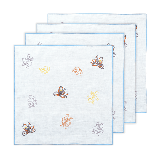 Hand Embroidered Floral Fresco Napkins 18" x 18" (Set of 4)