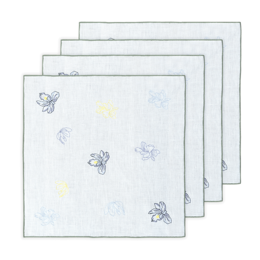 Hand Embroidered Floral Fresco Napkins 18" x 18" (Set of 4)