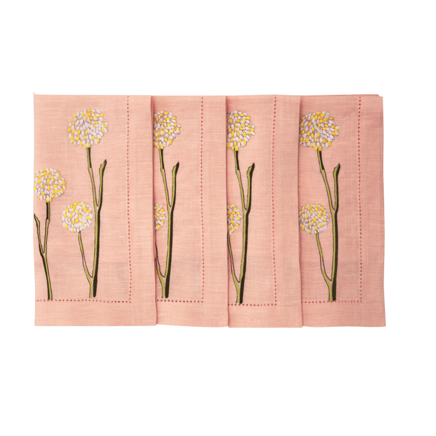 Hand Embroidered Flora and Flutter Napkins 18" x 18" (Set of 4)