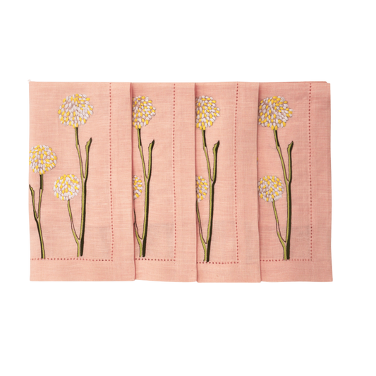 Hand Embroidered Flora and Flutter Napkins 18" x 18" (Set of 4)