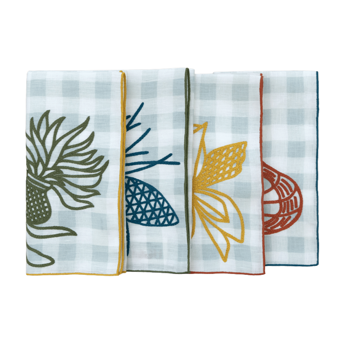 Hand Embroidered Pine and Picnic Napkins 18" x 18" (Set of 4)