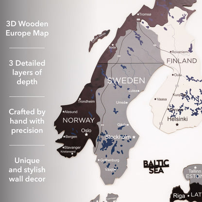 3D Europe Wooden Map Nordik