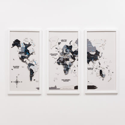 Triptych Wall Art - Wooden World Map (Nordik)