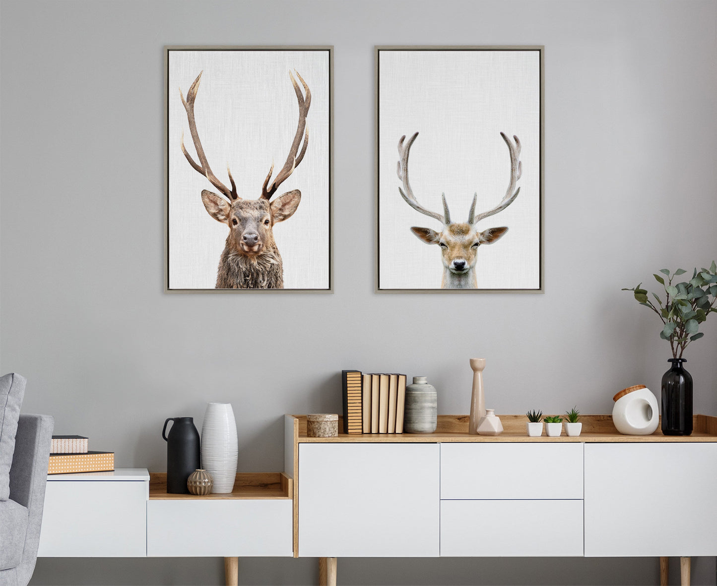 Sylvie The Red Deer Color Framed Canvas by Simon Te of Tai Prints