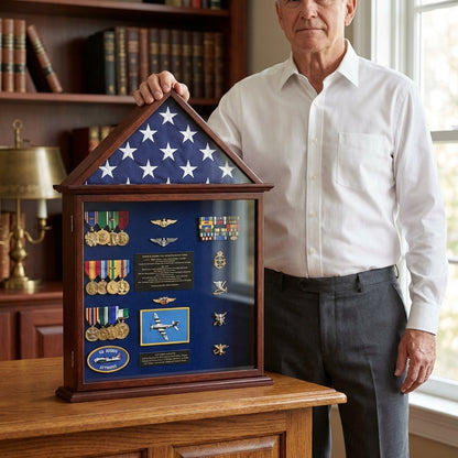 Flag Case, Flag and Badge display cases - flag hold up to 3' x 5' each.